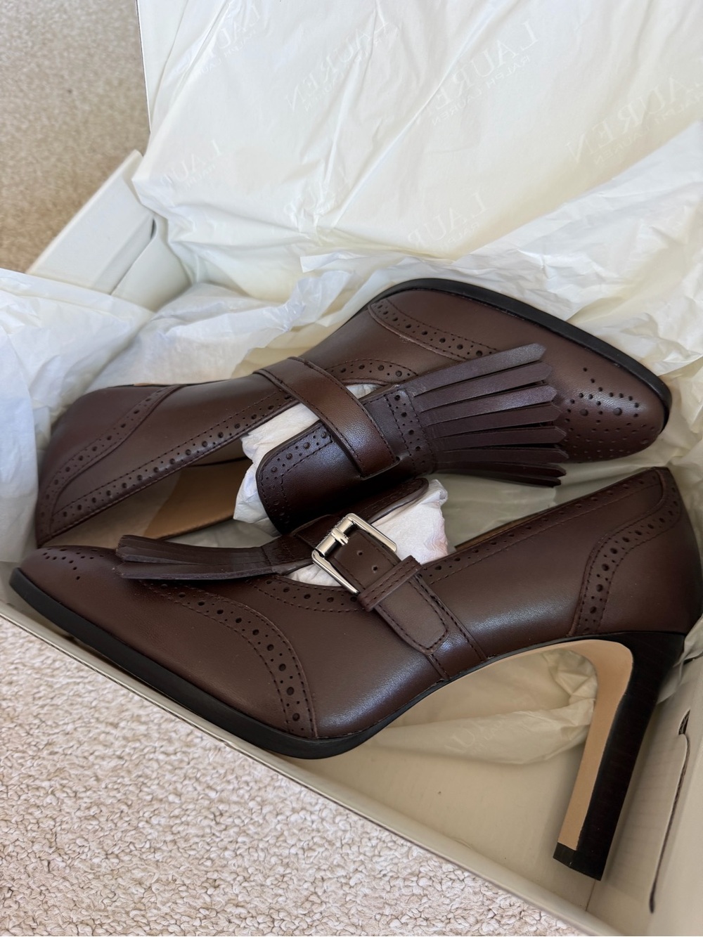 Ralph Lauren Dark Brown Kiltie Buckle Heeled Loafers